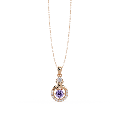 0.6 CTW Round Infinity Halo Colorstone Pendant Necklace - Amethyst Lavender - 14K Rose Gold