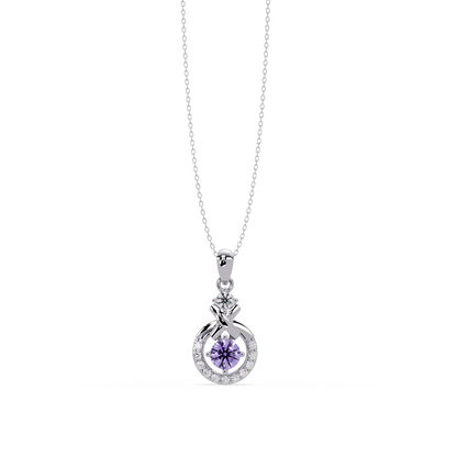 0.6 CTW Round Infinity Halo Colorstone Pendant Necklace - Amethyst Lavender - 14K White Gold