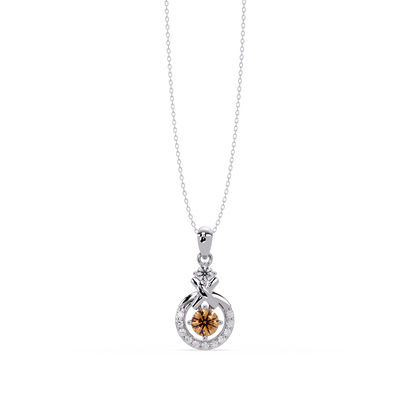 0.6 CTW Round Infinity Halo Colorstone Pendant Necklace - Champagne Topaz Amber - 14K White Gold