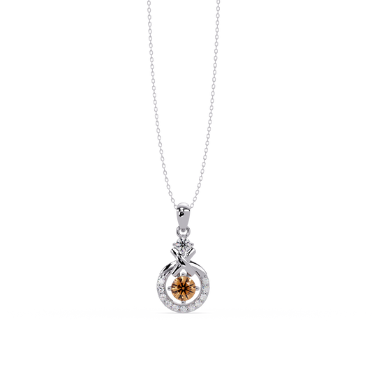 0.6 CTW Round Infinity Halo Colorstone Pendant Necklace - Champagne Topaz Amber - 14K White Gold