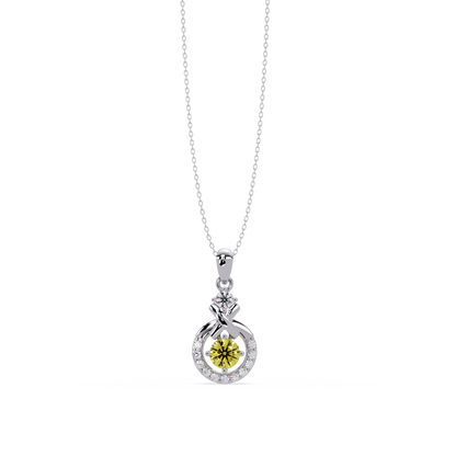 0.6 CTW Round Infinity Halo Colorstone Pendant Necklace - Citrine Lemon Yellow - 14K White Gold