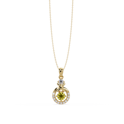 0.6 CTW Round Infinity Halo Colorstone Pendant Necklace - Citrine Lemon Yellow - 14K Yellow Gold