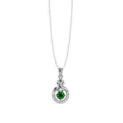 0.6 CTW Round Infinity Halo Colorstone Pendant Necklace - Emerald Deep Green - 14K White Gold