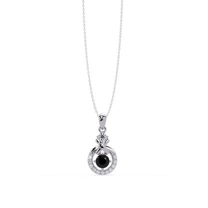 0.6 CTW Round Infinity Halo Colorstone Pendant Necklace - Onyx Black - 14K White Gold