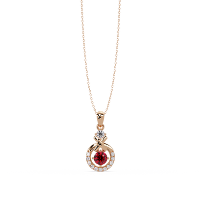 0.6 CTW Round Infinity Halo Colorstone Pendant Necklace - Ruby Deep Red - 14K Rose Gold