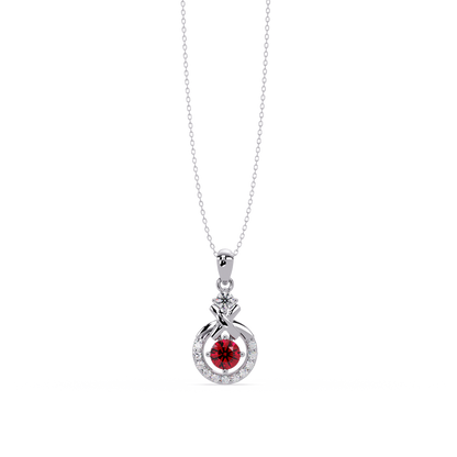 0.6 CTW Round Infinity Halo Colorstone Pendant Necklace - Ruby Deep Red - 14K White Gold