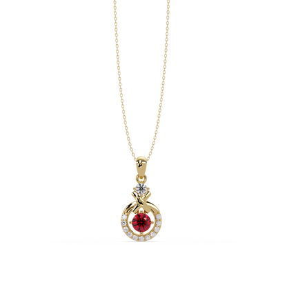 0.6 CTW Round Infinity Halo Colorstone Pendant Necklace - Ruby Deep Red - 14K Yellow Gold