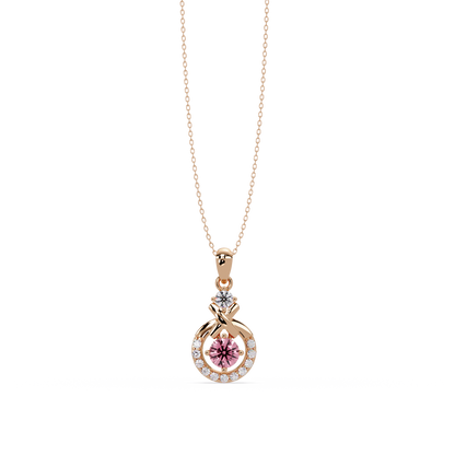 0.6 CTW Round Infinity Halo Colorstone Pendant Necklace - Tourmaline Rose Pink - 14K Rose Gold