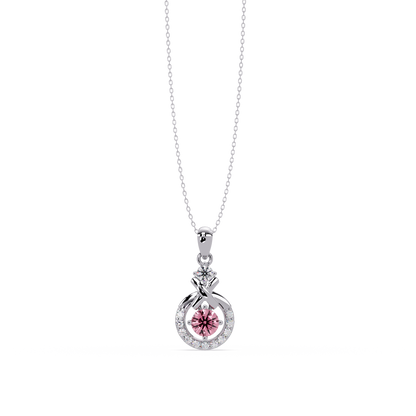 0.6 CTW Round Infinity Halo Colorstone Pendant Necklace - Tourmaline Rose Pink - 14K White Gold