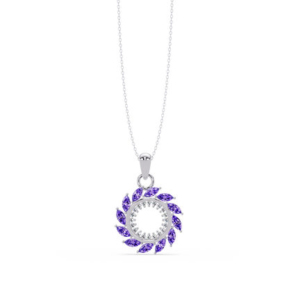 1.6 CTW Marquise Sunburst Open Circle Colorstone Pendant Necklace - Amethyst Lavender - 14K White Gold