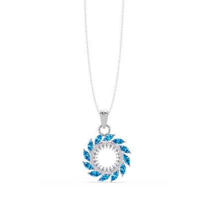 1.6 CTW Marquise Sunburst Open Circle Colorstone Pendant Necklace - Aquamarine Sky Blue - 14K White Gold