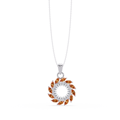 1.6 CTW Marquise Sunburst Open Circle Colorstone Pendant Necklace - Champagne Topaz Amber - 14K White Gold
