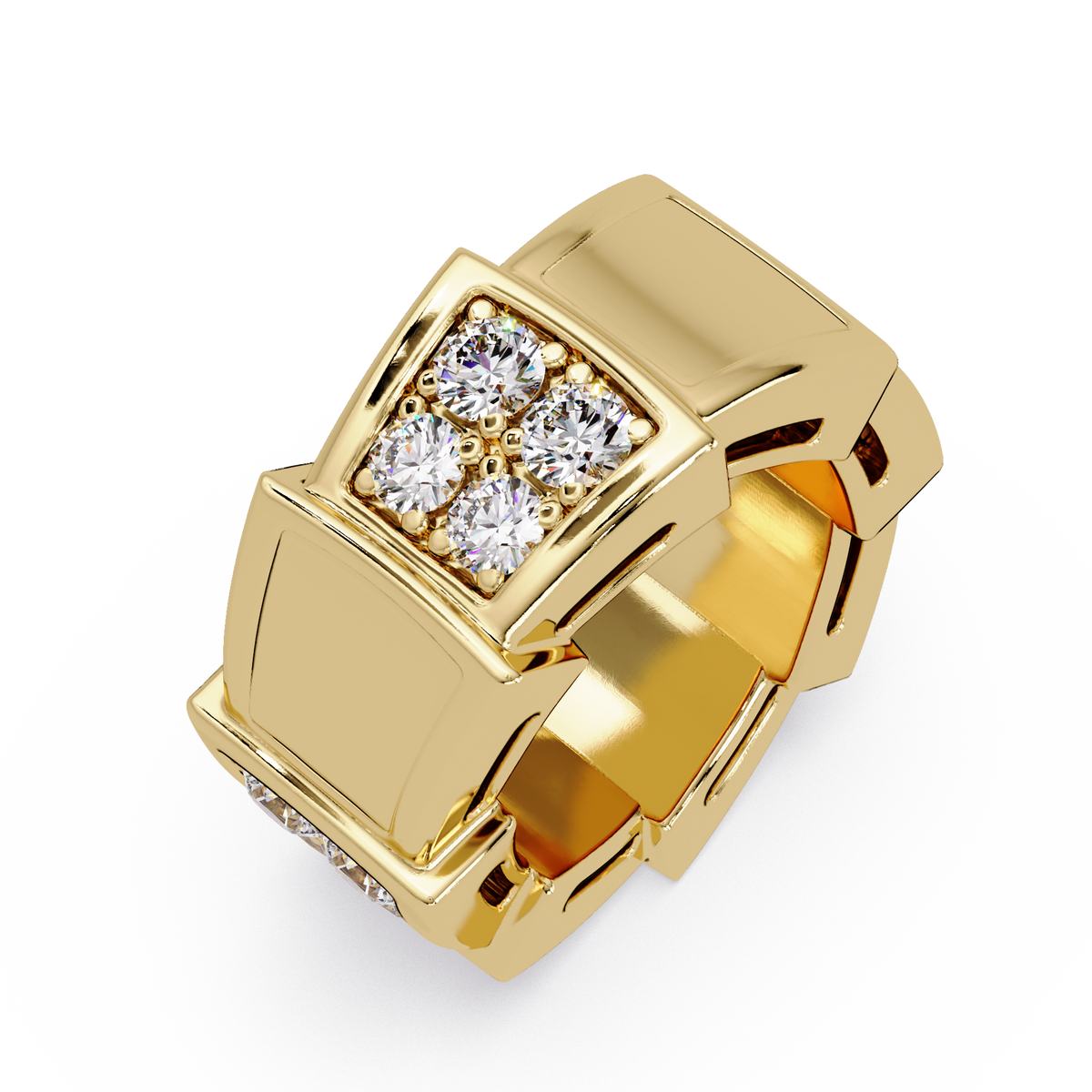 0.4 CTW Geometric Pavé Diamond Band Ring in 14K Yellow Gold – Lunéa Paris