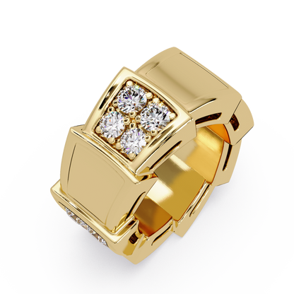 0.4 CTW Geometric Pavé Diamond Band Ring in 14K Yellow Gold – Lunéa Paris