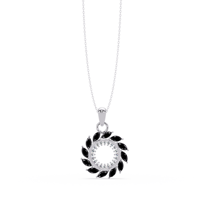 1.6 CTW Marquise Sunburst Open Circle Colorstone Pendant Necklace - Onyx Black - 14K White Gold