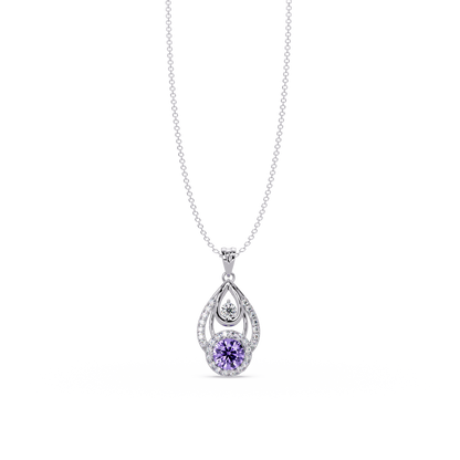 1.8 CTW Double Round Teardrop Colorstone Pendant Necklace - Amethyst Lavender - 14K White Gold