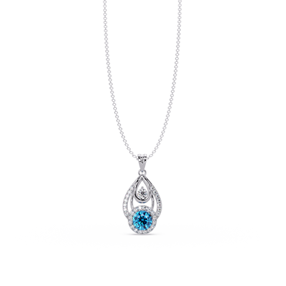 1.8 CTW Double Round Teardrop Colorstone Pendant Necklace - Aquamarine Sky Blue - 14K White Gold