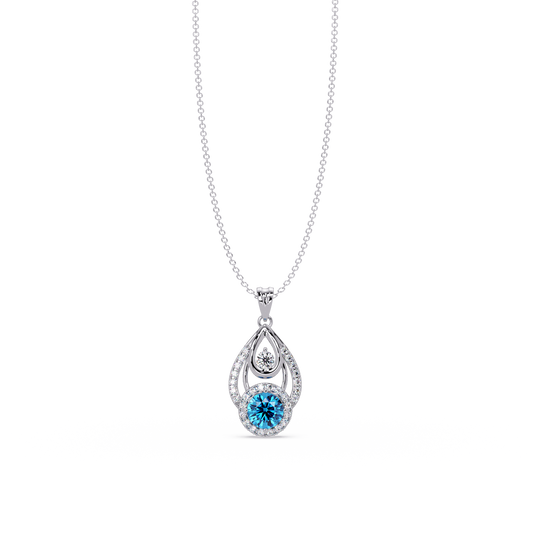 1.8 CTW Double Round Teardrop Colorstone Pendant Necklace - Aquamarine Sky Blue - 14K White Gold