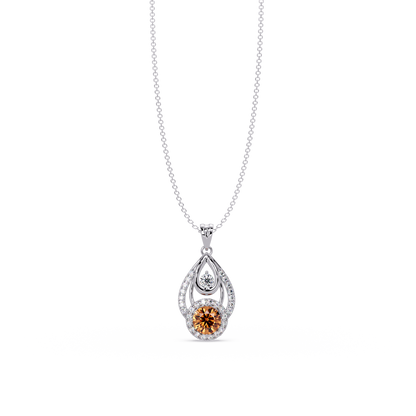 1.8 CTW Double Round Teardrop Colorstone Pendant Necklace - Champagne Topaz Amber - 14K White Gold