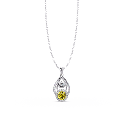 1.8 CTW Double Round Teardrop Colorstone Pendant Necklace - Citrine Lemon Yellow - 14K White Gold