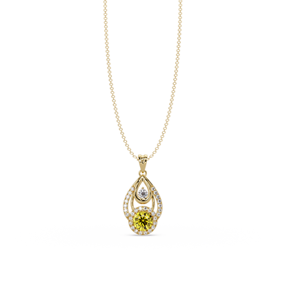1.8 CTW Double Round Teardrop Colorstone Pendant Necklace - Citrine Lemon Yellow - 14K Yellow Gold