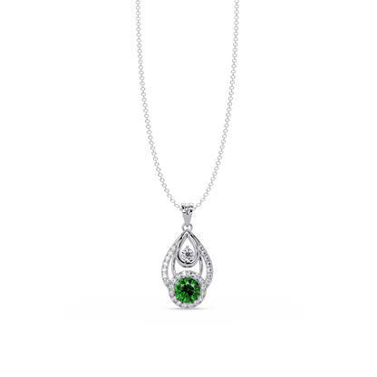 1.8 CTW Double Round Teardrop Colorstone Pendant Necklace - Emerald Deep Green - 14K White Gold