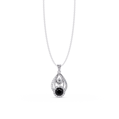 1.8 CTW Double Round Teardrop Colorstone Pendant Necklace - Onyx Black - 14K White Gold