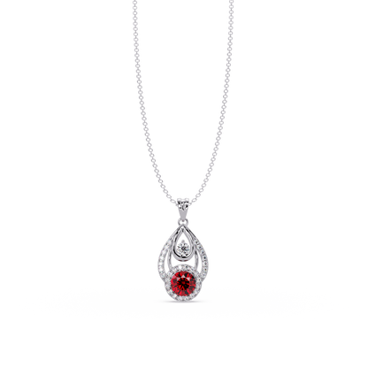 1.8 CTW Double Round Teardrop Colorstone Pendant Necklace - Ruby Deep Red - 14K White Gold