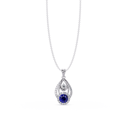 1.8 CTW Double Round Teardrop Colorstone Pendant Necklace - Sapphire Royal Blue - 14K White Gold