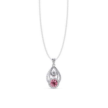1.8 CTW Double Round Teardrop Colorstone Pendant Necklace - Tourmaline Rose Pink - 14K White Gold
