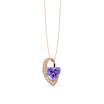 2.5 CTW Heart Curve Colorstone Pendant Necklace — Amethyst Lavender — 14K Rose Gold