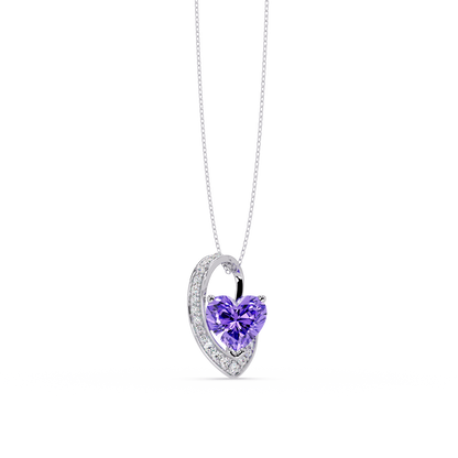 2.5 CTW Heart Curve Colorstone Pendant Necklace — Amethyst Lavender — 14K White Gold