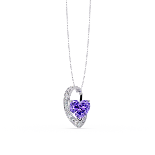 2.5 CTW Heart Curve Colorstone Pendant Necklace — Amethyst Lavender — 14K White Gold