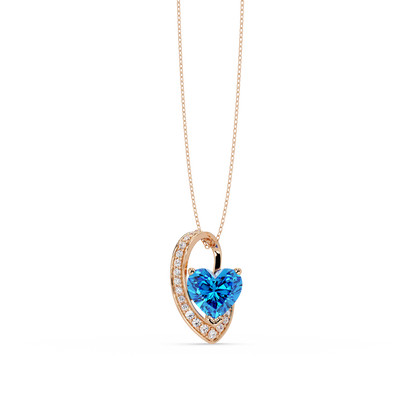 2.5 CTW Heart Curve Colorstone Pendant Necklace — Aquamarine Sky Blue — 14K Rose Gold