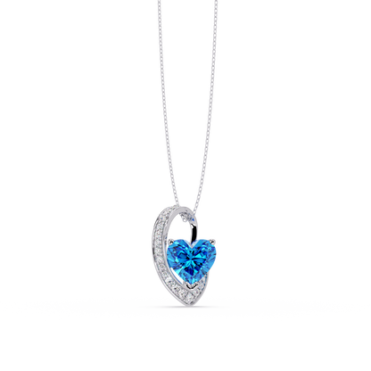 2.5 CTW Heart Curve Colorstone Pendant Necklace — Aquamarine Sky Blue — 14K White Gold