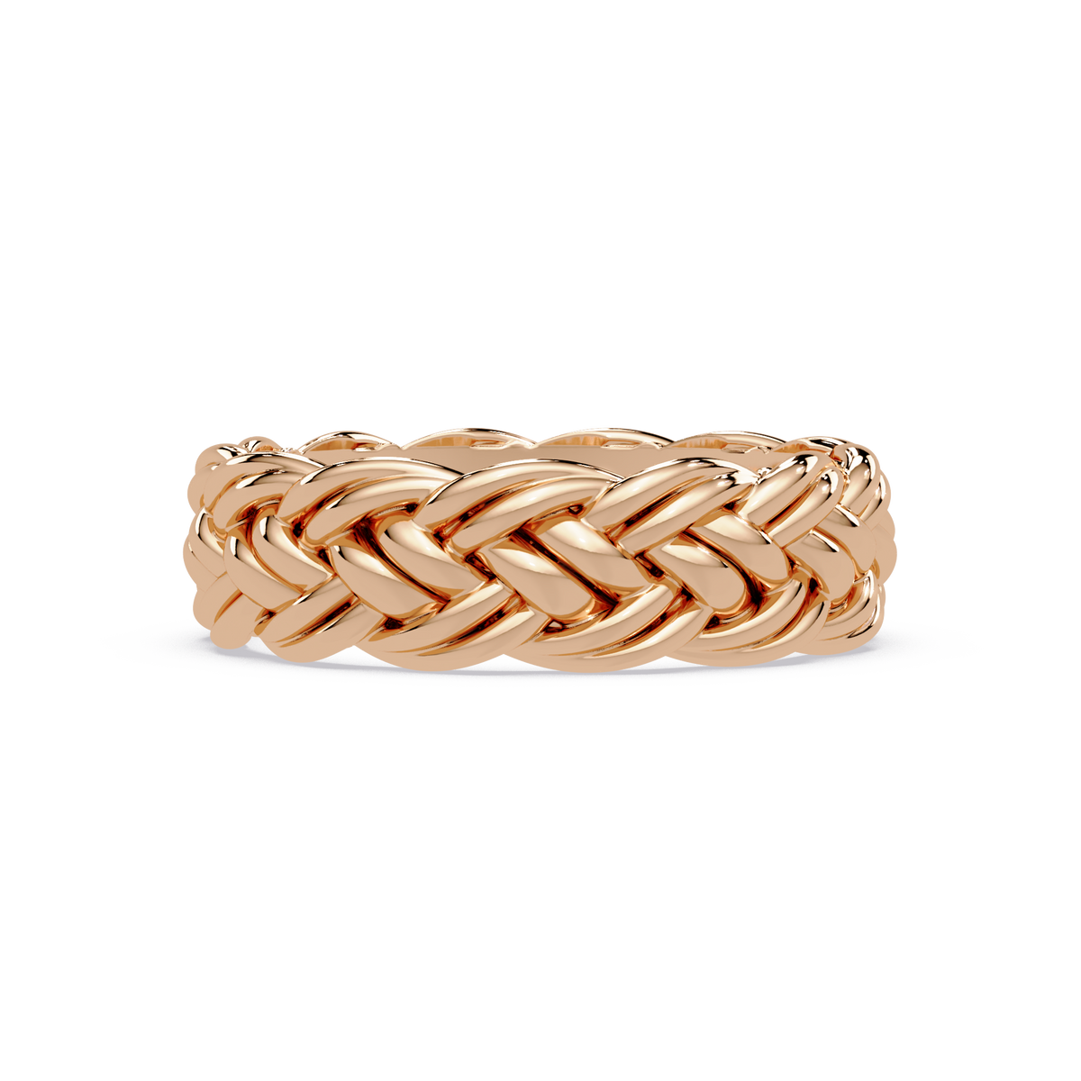 Sculptural Braided Openwork Band Ring in Rose Gold, front view – Lunéa Paris