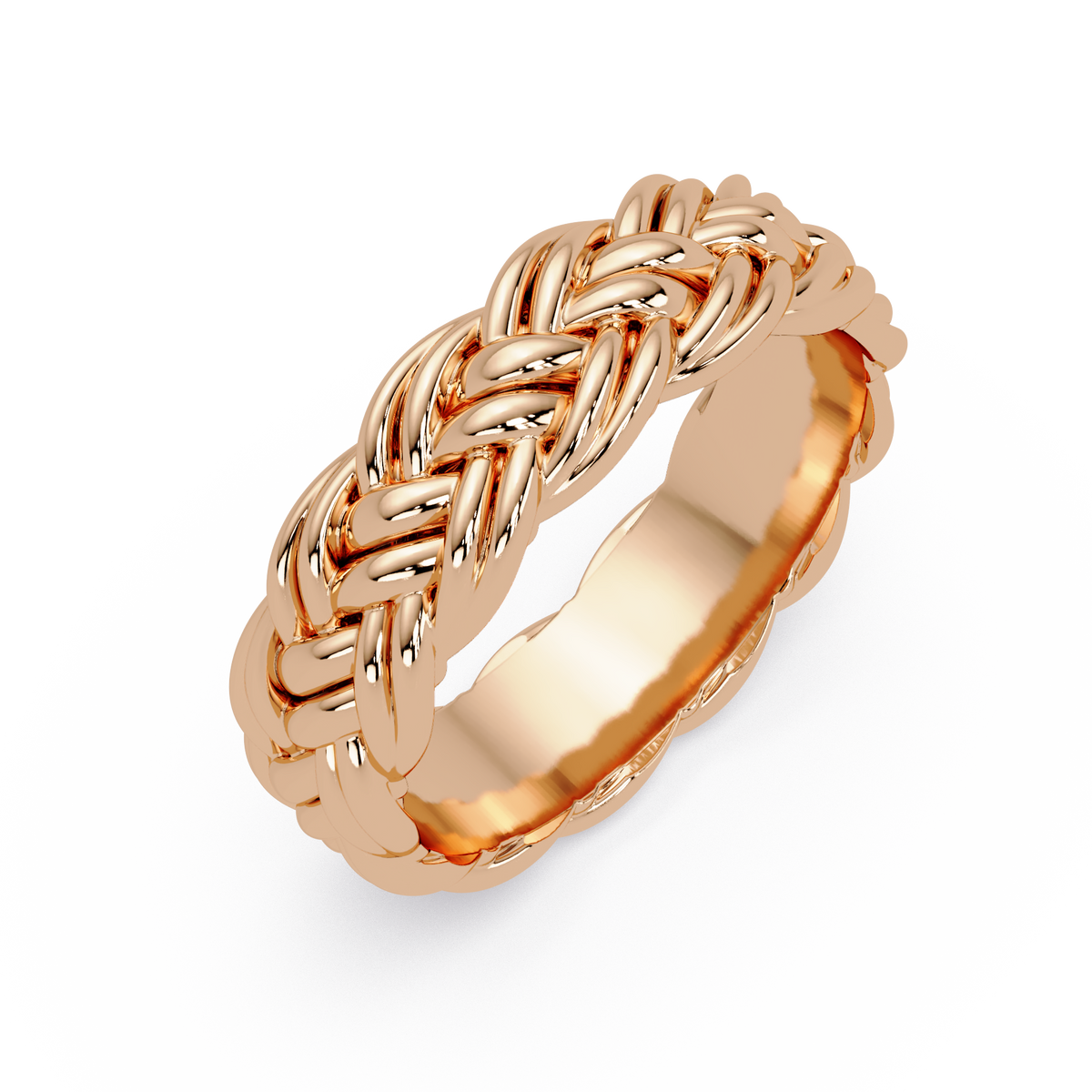 Sculptural Braided Openwork Band Ring in Rose Gold, three-quarter view – Lunéa Paris