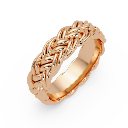 Sculptural Braided Openwork Band Ring in Rose Gold, three-quarter view – Lunéa Paris
