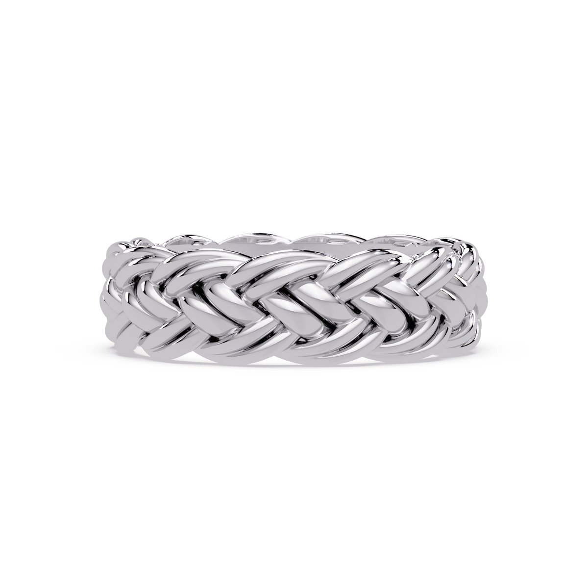 Sculptural Braided Openwork Band Ring in White Gold, front view – Lunéa Paris