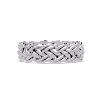Sculptural Braided Openwork Band Ring in White Gold, front view – Lunéa Paris