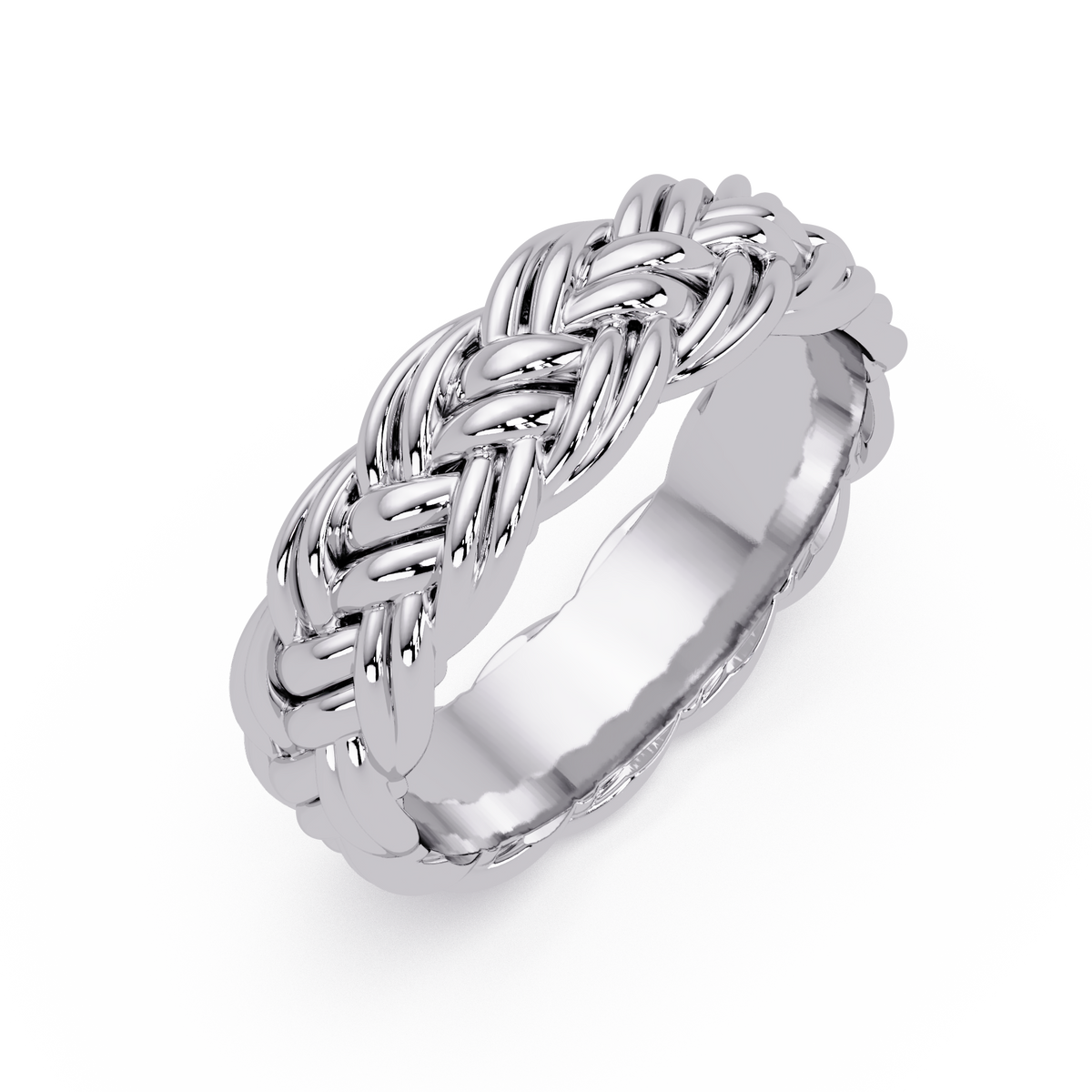 Sculptural Braided Openwork Band Ring in White Gold, three-quarter view – Lunéa Paris