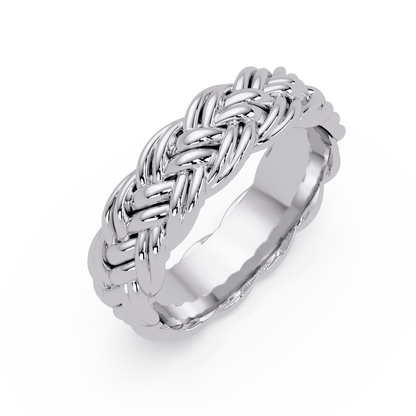 Sculptural Braided Openwork Band Ring in White Gold, three-quarter view – Lunéa Paris