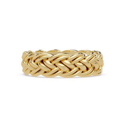 Sculptural Braided Openwork Band Ring in Yellow Gold, front view – Lunéa Paris