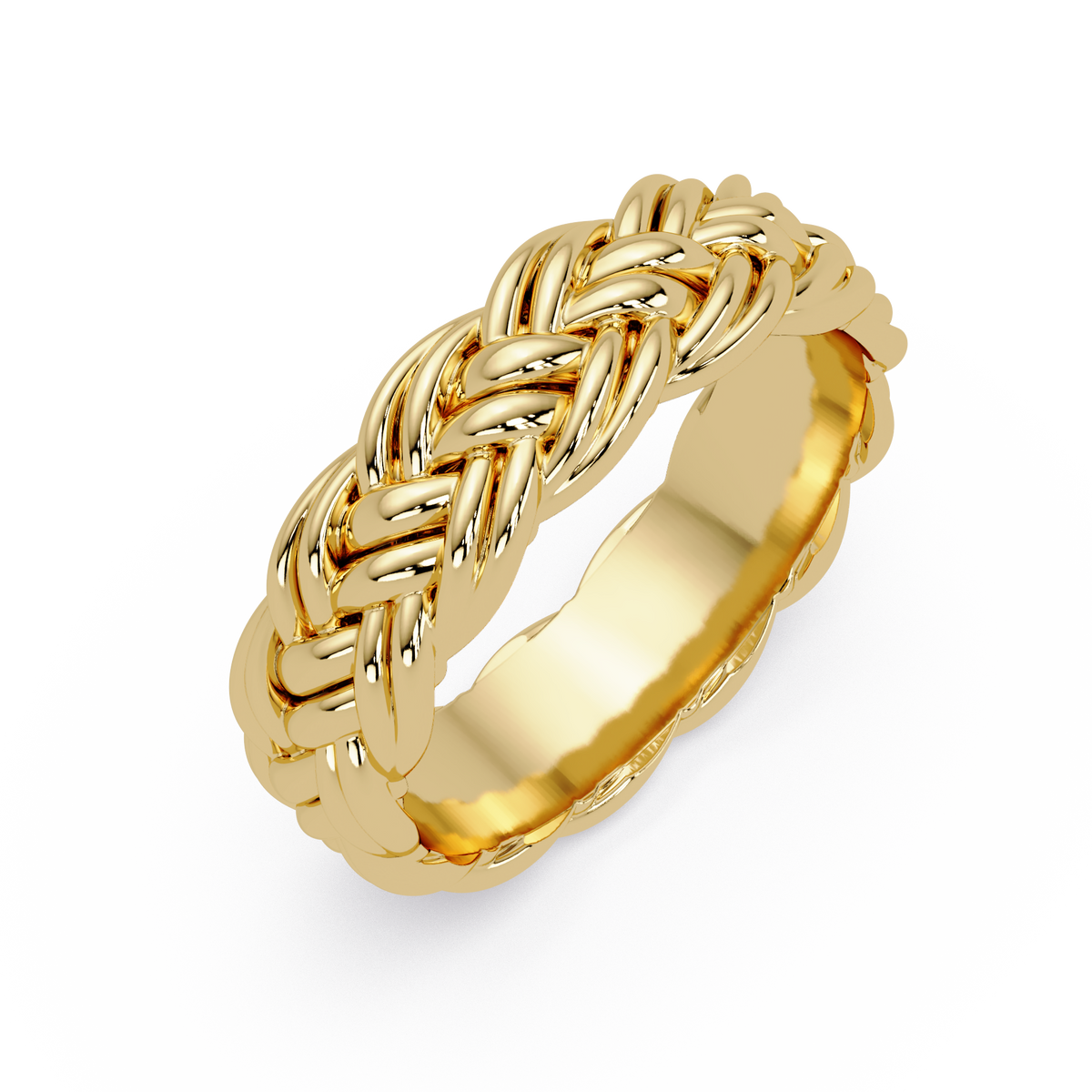 Sculptural Braided Openwork Band Ring in Yellow Gold, three-quarter view – Lunéa Paris