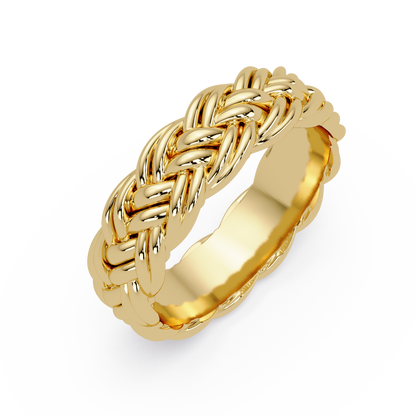 Sculptural Braided Openwork Band Ring in Yellow Gold, three-quarter view – Lunéa Paris