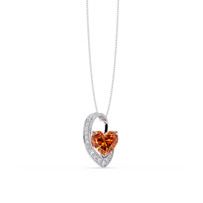 2.5 CTW Heart Curve Colorstone Pendant Necklace — Champagne Topaz Amber — 14K White Gold