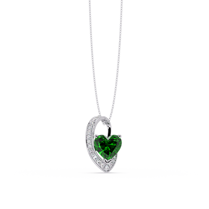 2.5 CTW Heart Curve Colorstone Pendant Necklace — Emerald Deep Green — 14K White Gold