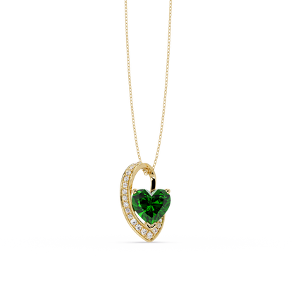 2.5 CTW Heart Curve Colorstone Pendant Necklace — Emerald Deep Green — 14K Yellow Gold