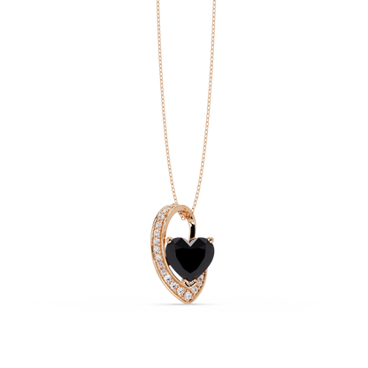 2.5 CTW Heart Curve Colorstone Pendant Necklace — Onyx Black — 14K Rose Gold