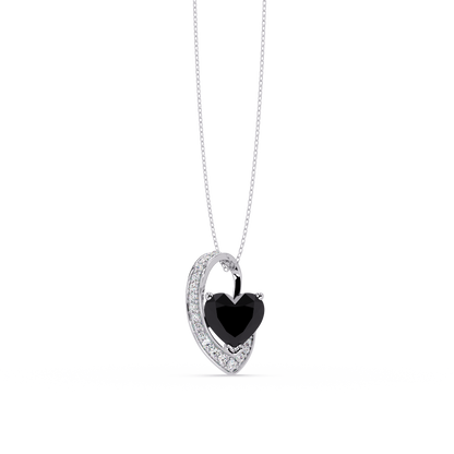 2.5 CTW Heart Curve Colorstone Pendant Necklace — Onyx Black — 14K White Gold